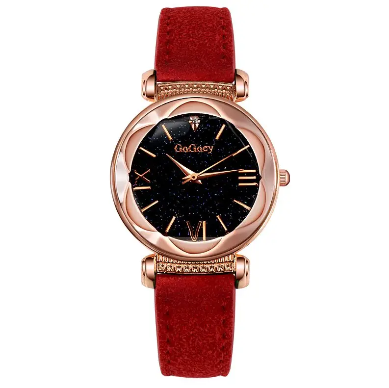 Новинка, модные брендовые кожаные часы Gogoey для женщин, женское платье, романтические кварцевые наручные часы со звездным небом, reloj mujer - Цвет: Красный