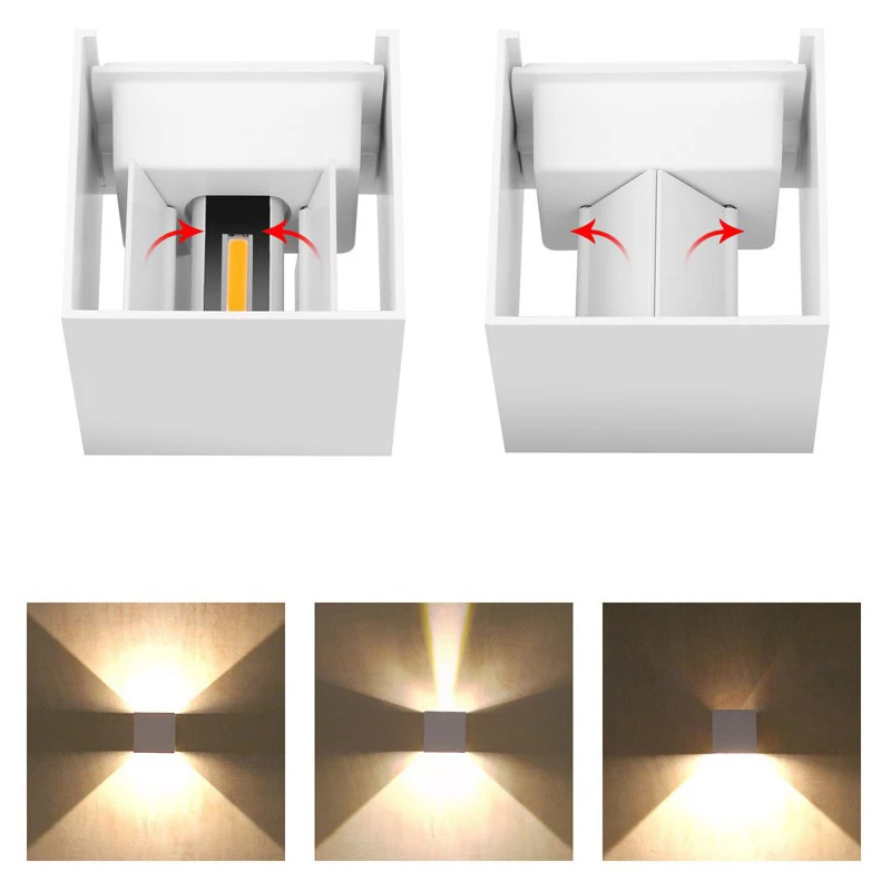 6 Вт 12 Вт затемнения COB Современный короткий куб Регулируемый поверхностный светодиодный настенный светильник Открытый водонепроницаемый настенный светильник садовое освещение Бра