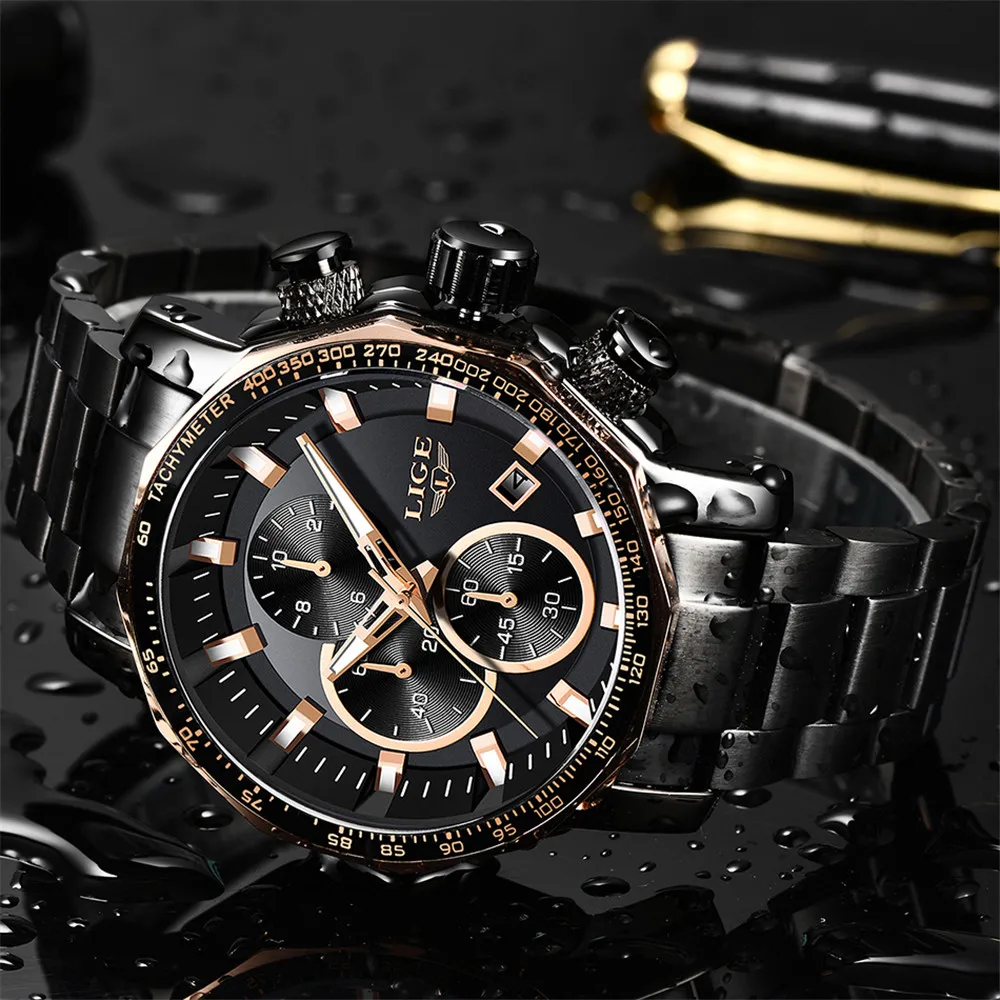 Relogio Masculin LIGE новые мужские s часы лучший бренд класса люкс полный стальной спортивный хронограф кварцевые часы водонепроницаемые часы с большим циферблатом мужские