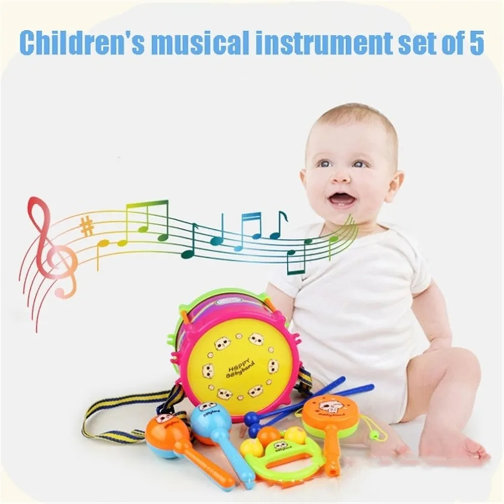 5pcs Kids Toys Musical Instrument Kit Baby Learning HandBell Rattles
