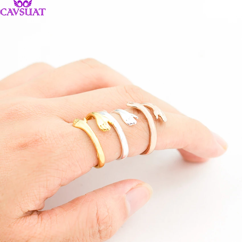 

Gold Silver Color Double Layer Give Me A Hug Hand Open Finger Rings For Women Unique Jewelry Couple Gifts Ringen Voor Vrouwen