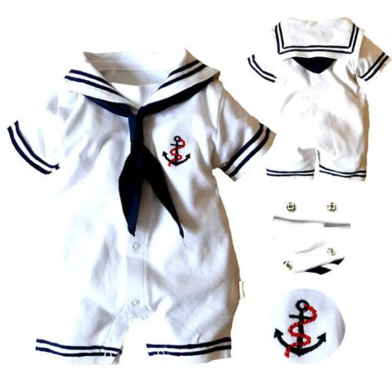 

Emmababy Hot Sale arrival Unisex Rompers Baby Boy Girl Navy Wind One-Piece Short Sleeve Covered Button Turn-down Collar Rompers