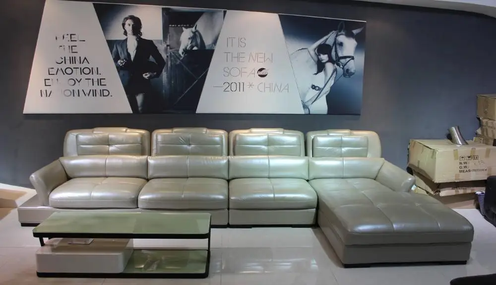 

Free Shipping Grand Style Luxury Pearlescent Genuine leather Sofa filled with feather down,confortable top grain leather sofa