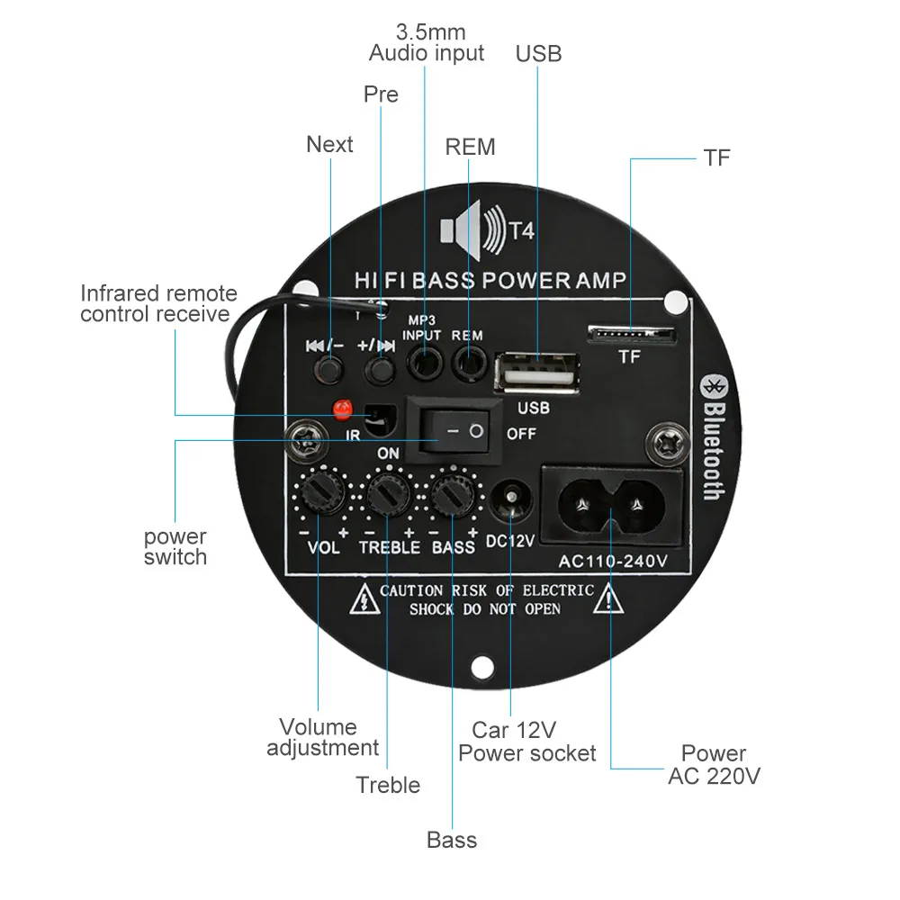 AIYIMA 30 Вт Bluetooth усилитель мощности 12 В 220 в моно сабвуфер усилитель плата Поддержка Радио для DIY 5-10 дюймовый басовый динамик