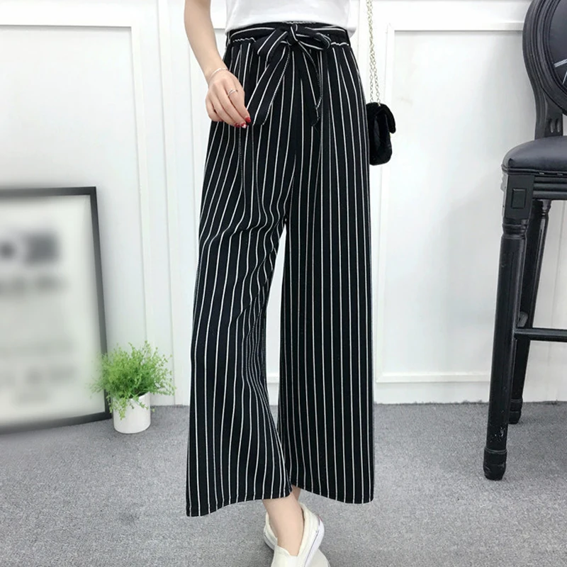 

2018 Women Casual High Elastic Waist Pants Lady Wide Leg Loose Culottes Trousers