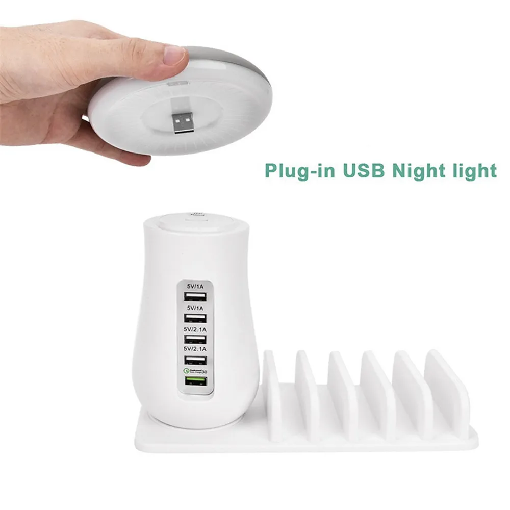 LED Night Light 5 Port USB Rapid Desktop Charging Smart USB Wall Charger Hub Travel Charger For Rea