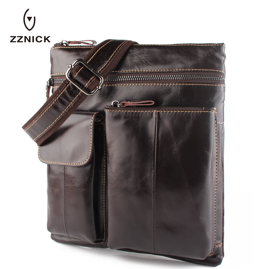ZZNICK New Fashion Men's Messenger bag Cowhide Men Crossbody Shoulder