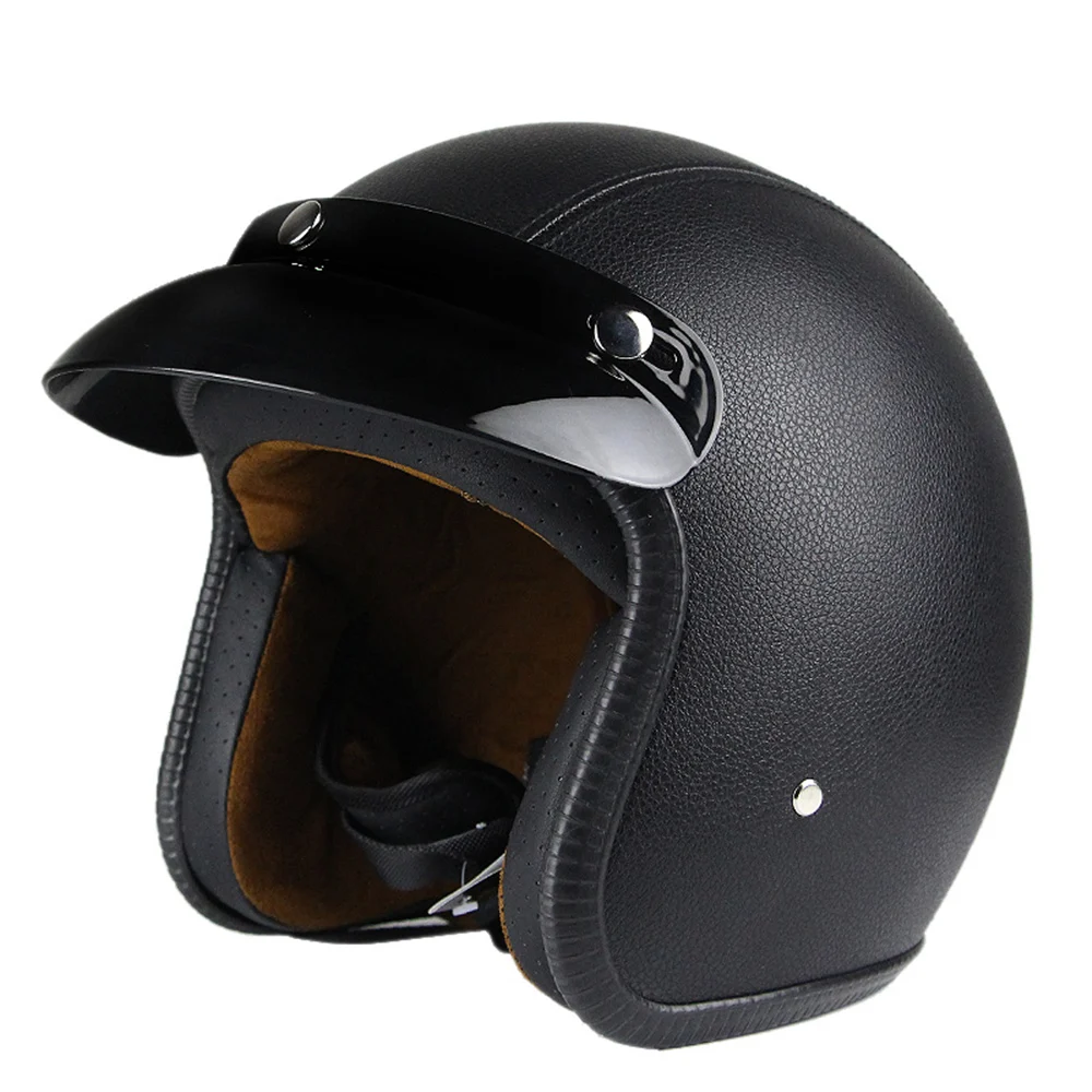 Мотоциклетный шлем Ретро Винтаж Синтетическая кожа Casco Moto Cruiser Chopper скутер Кафе Racer 3/4 открытый шлем DOT - Цвет: Black PU Leather