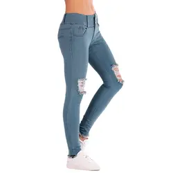 Женские рваные джинсы-скинни с низкой талией, узкие брюки длиной до икры, джинсы-карандаш, женские с высокой талией, джинсы для мам D300621