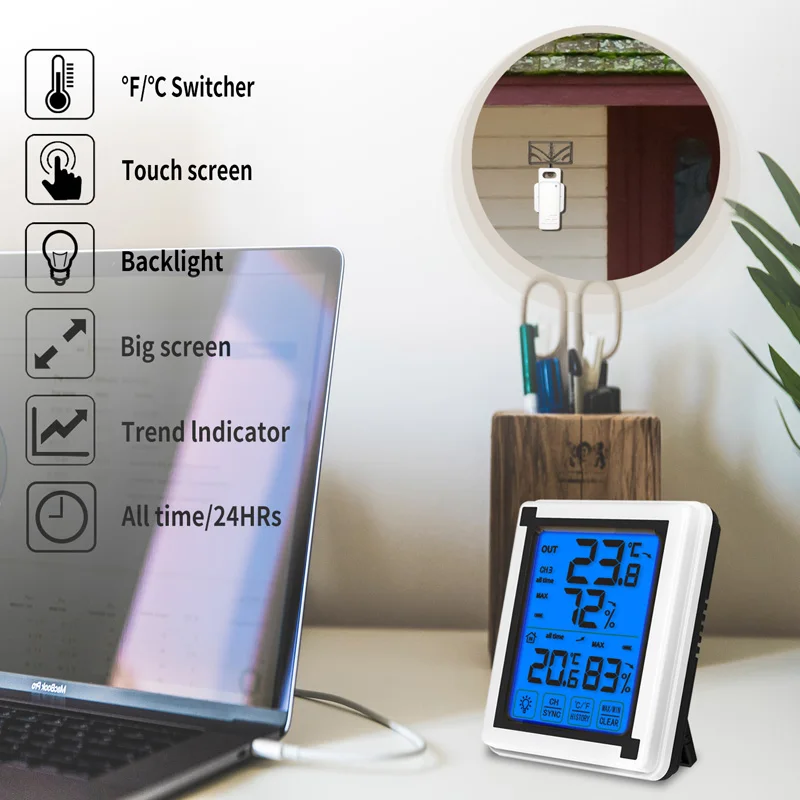 Thermometer Hygrometer Touch screen Weather Station Outdoor Forecast Sensor Backlight Thermometer Hygrometer Wireless weather station XP4 waterproof thermometer hygrometer,temperature and humidity meter,hygrometer thermometer