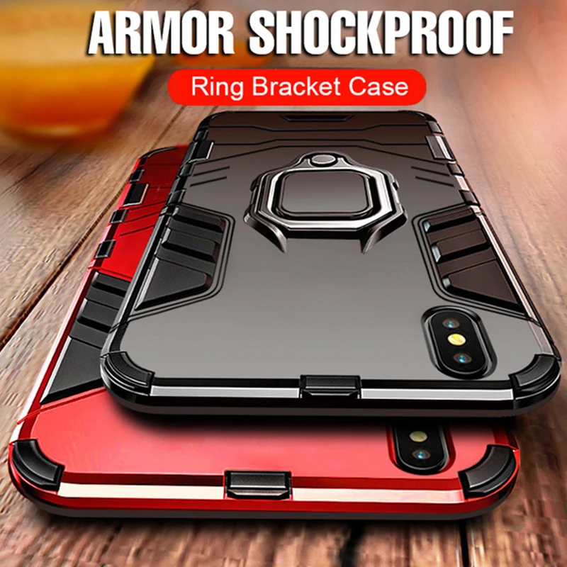 

Luxury Armor Case For iPhone X XR XS Max 7 Cover For iPhone 6 6S 7 8 Plus 5 5S SE Shockproof Ring Car Holder Bracket Phone Case