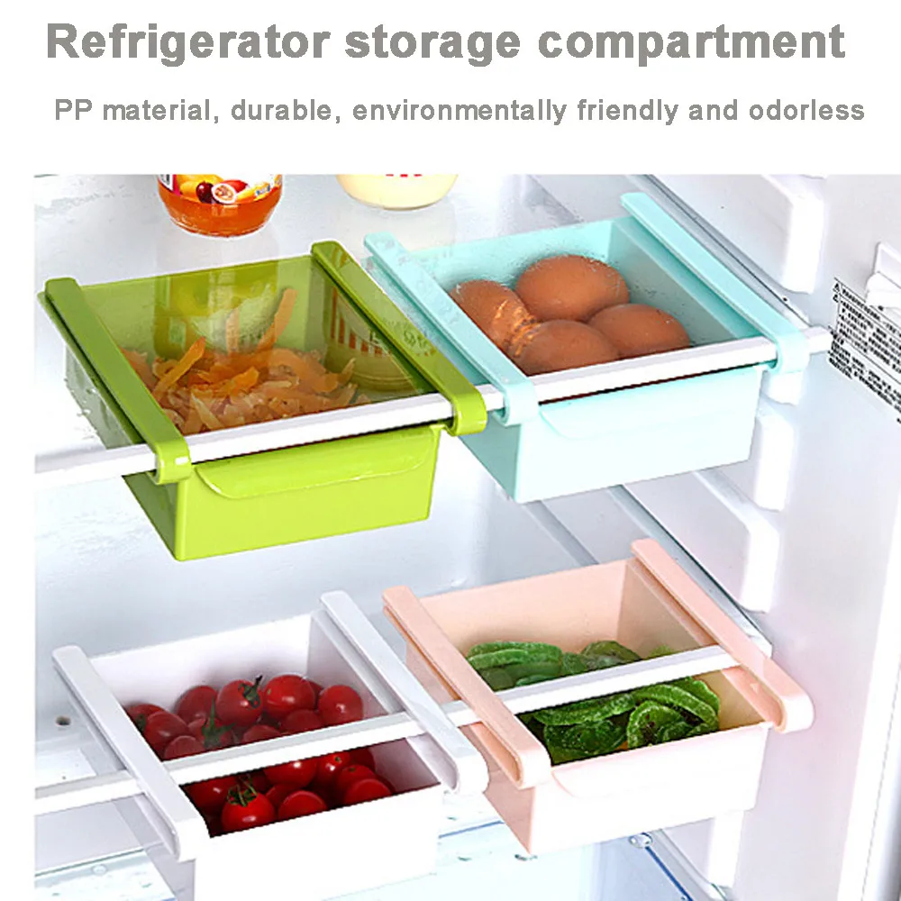 Kitchen Slide Freezer Fridge Space Saver Shelf Holder Box Organizer Storage Y1Y5