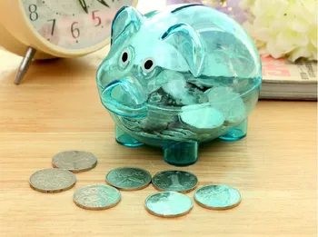 

1PC High Quality Money Box Pig Clear Lovely Piggy Bank Coin Money Plastic Cash Openable Saving Box OK 0316