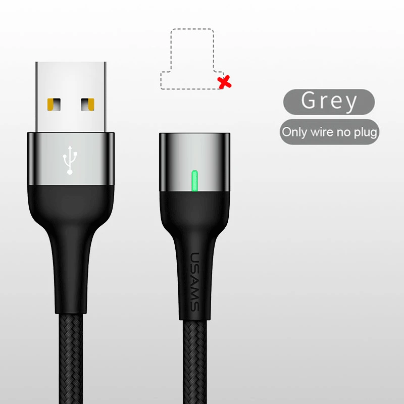 Магнитный кабель USAMS, Micro Usb type C, адаптер для быстрой зарядки телефона, Microusb type-C, магнитное зарядное устройство Usb C для iphone, samsung, Xiaomi - Цвет: Grey Wire NO Plug