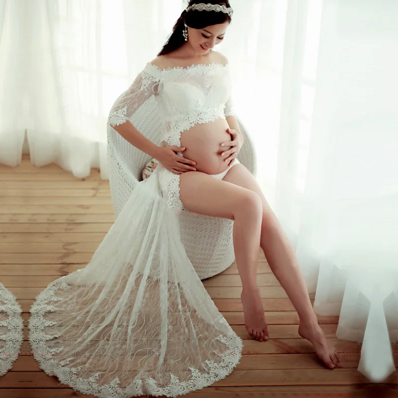 Средства ухода за кожей для будущих мам платье фотографии Кружево белый Беременность одежда макси Средства ухода за кожей для будущих мам
