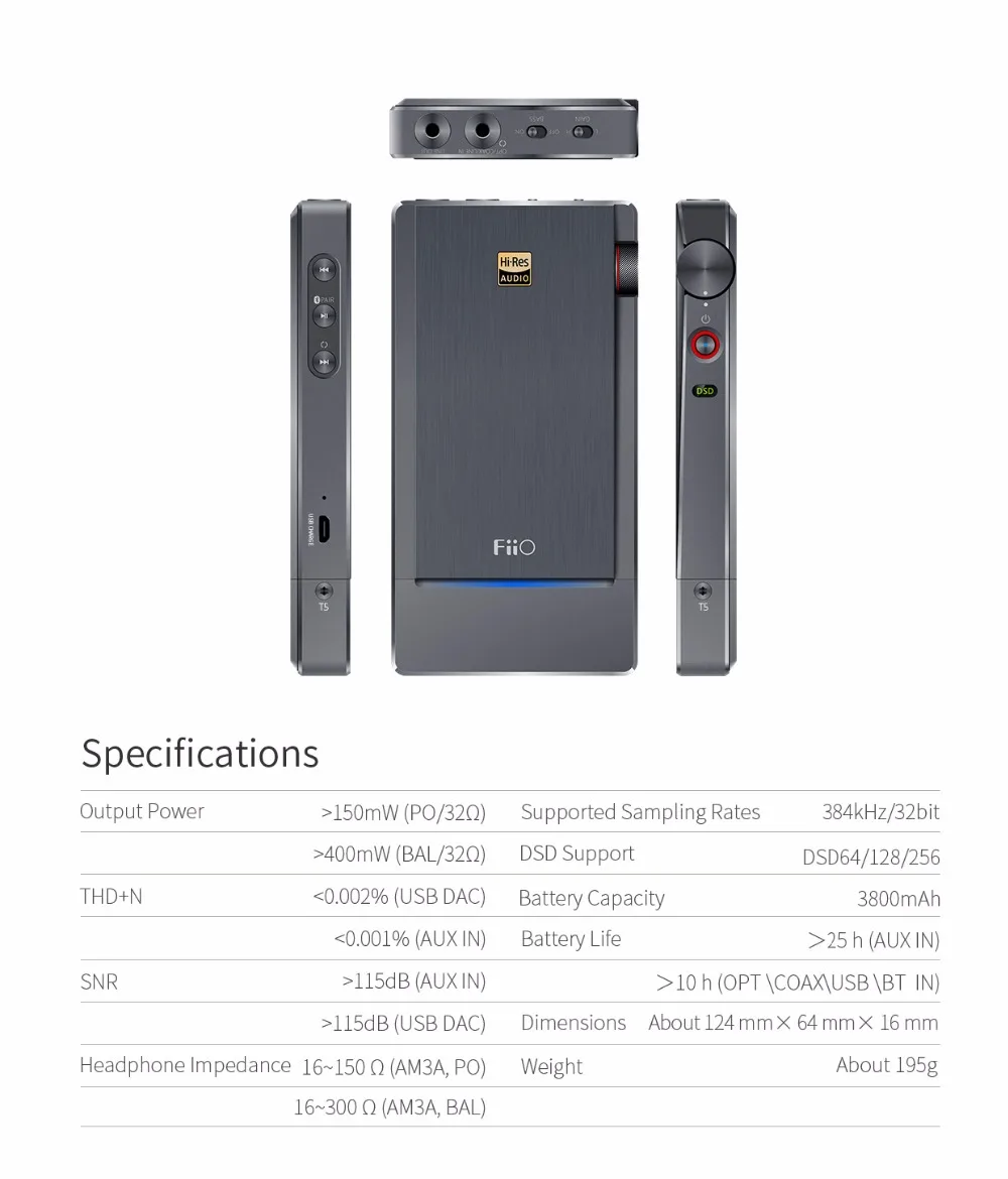 FIIO Q5 флагманский Bluetooth dsd-способный Портативный Hi-Fi усилитель DSD декодер MFi USB звуковой усилитель DAC AptX MFI сертифицированная 3,5 мм 2,5 мм