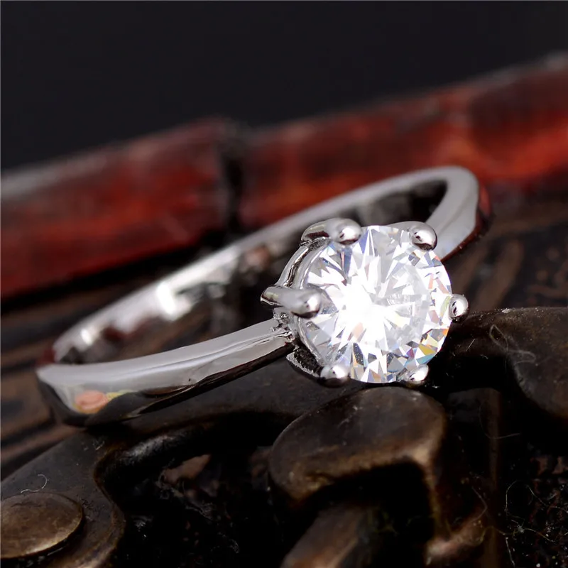QCOOLJLY Bridal Wedding Ring Silver Color Shiny 1pc CZ Striking Cubic Zirconia Women's Girl's Ring Size 5 6 7 8 9 Wholesale