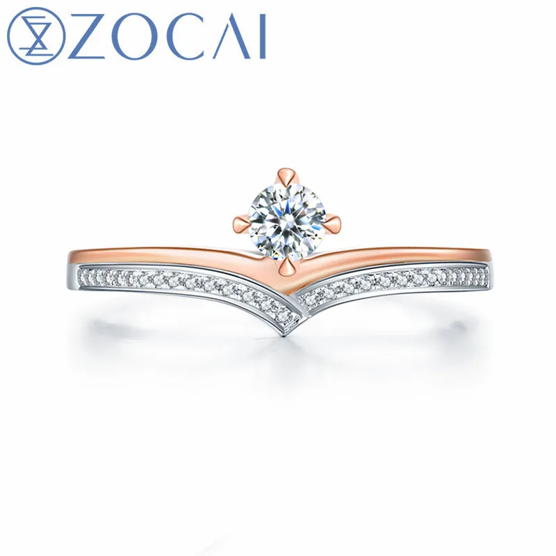 

ZOCAI Brand Engagement Ring Real Certificated Diamond 0.15CT H/SI 18K White Rose Gold(AU750) Diamond Ring Free Engrave W06622