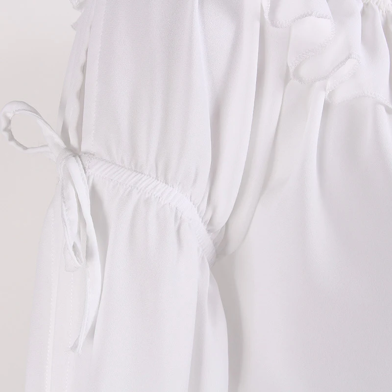 Sweet Women Casual Chiffon Blouse Shoulder off tops White Ruffles Chiffon clothes 2018 Summer Beach Blouse Outfit S-XL