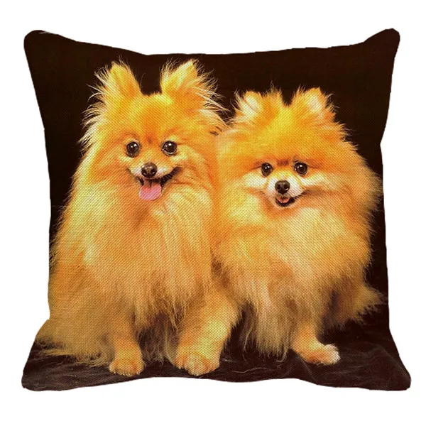 XUNYU Pomeranian Print Linen Pilllowcase Home Sofa Square Cushion cover Animal Dog Pattern Pillow cover AC105 - Цвет: 13