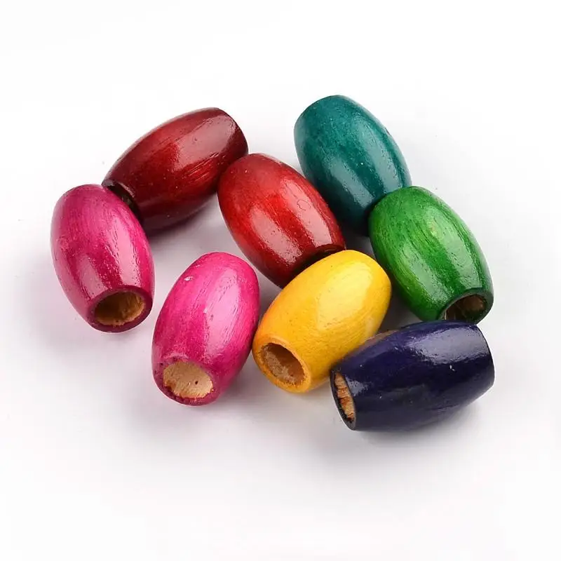 

500pcs Mixed Color Dyed Barrel Wood Beads for Jewelry Making DIY Bracelet Necklace Lead Free 28~30x20mm Hole: 8.5~10.5mm