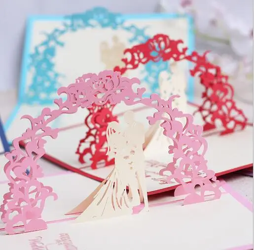  10pcs 3D Paper Cut Invitations Valentine's Day Memorial Wish Cards Sweet Wedding Greeting Cards - 32956112594
