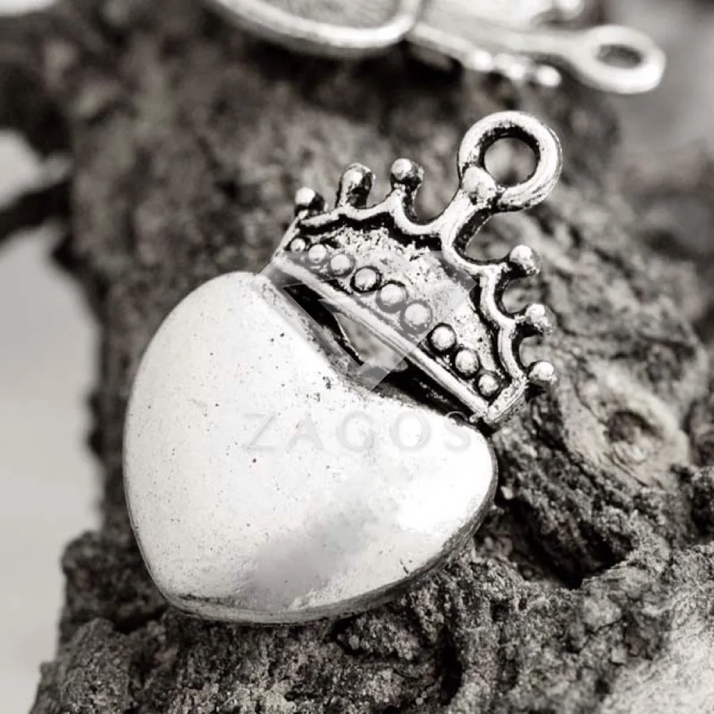 

20Pcs Antique Silver Tibetan Silver Tone 28x18x3mm Heart Crown Pendant Charms Zinc Alloy Fit Bracelet Necklace Wholesale TS4260