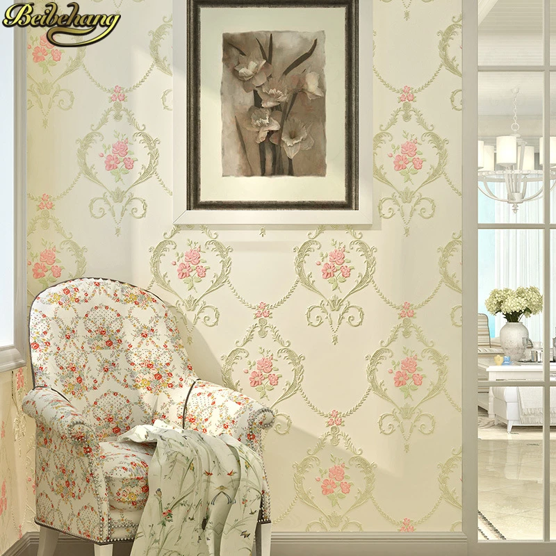 beibehang papel de parede 3D wall paper rolls Bedroom Living room Home Decor Beige Pink green Flower Wallpaper For Walls Floral pink invitation envelope 17 5cm 8 5cm korean creative lace romantic love size floral paper stationery advertising planning