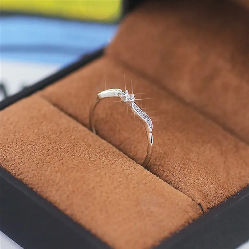Fashion Small Thin Cubic Zirconia Shiny Angel Wings Ring Classic