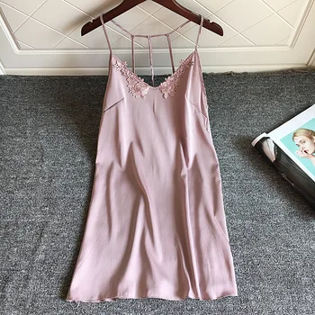 

Sexy Silk Nightgown Women Sleeveless Strap Nightwear Sleepwear Female Lounge Wear Night Dress