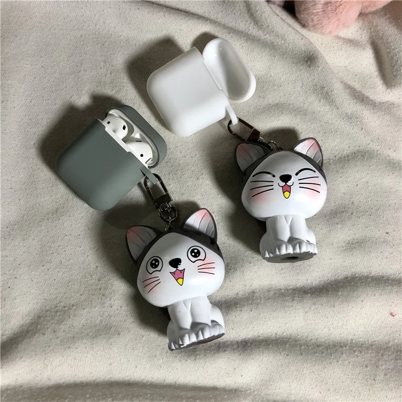 

Cute Cartoon Cat Keychain Silicone Case for Apple Airpods Case Protective Cover Bluetooth Earphone Case Key Ring Gifts