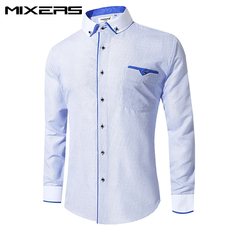 New Arrivals White Printed Dress Shirt Men Long Sleeve Slim Fit Casual ...