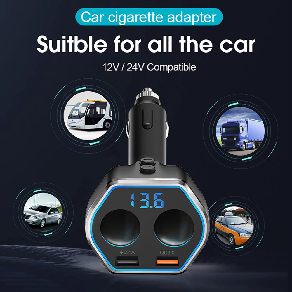 2 usb порта QC3.0 Автомобильный светодиодный адаптер быстрого зарядного устройства с двумя прикуривателями разъем для панели, GPS камера скачок стартер телефон планшет