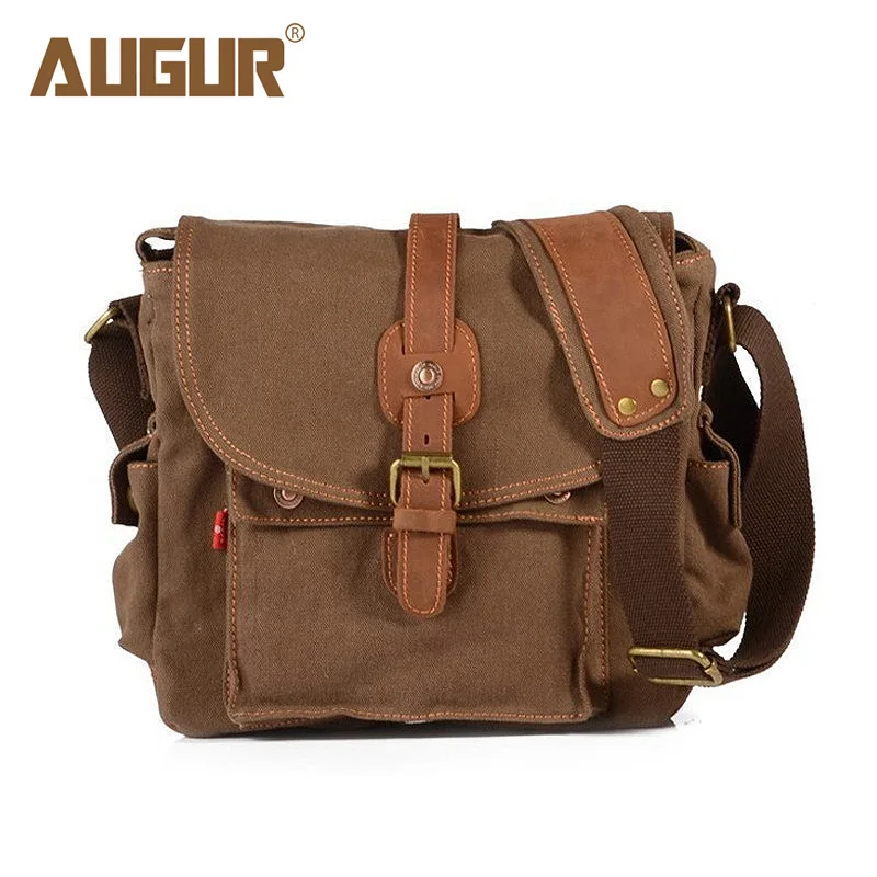 

AUGUR high quality 2019 vintage crossbody bags for men flap weekend canvas leather single shoulder bag small mens messenger bags