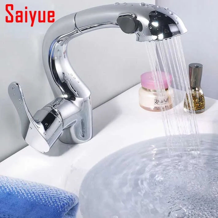 

New bathroom sink faucet Pull-out Spray Swivel Spout Kitchen sink mixer water tap chrome
