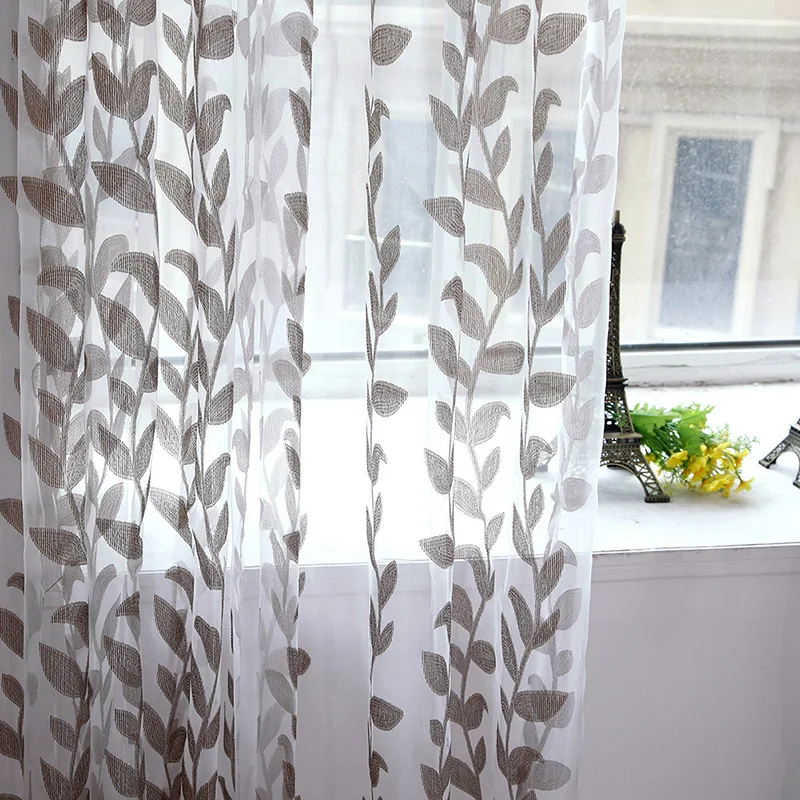 

Home Curtains Voile Super Leaves Printed Tulle Living Room Window Door Drapes Scarf Sheer Panel Valances Home Hanging Decor