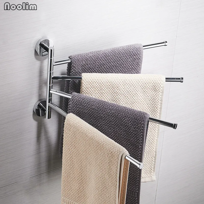 

NOOLIM Stainless Steel Bathroom Towel Holder 4 Swivel Bath Racks Rail Hanger Bathroom Shelf Rotate Towel Hat Rack Home Storage