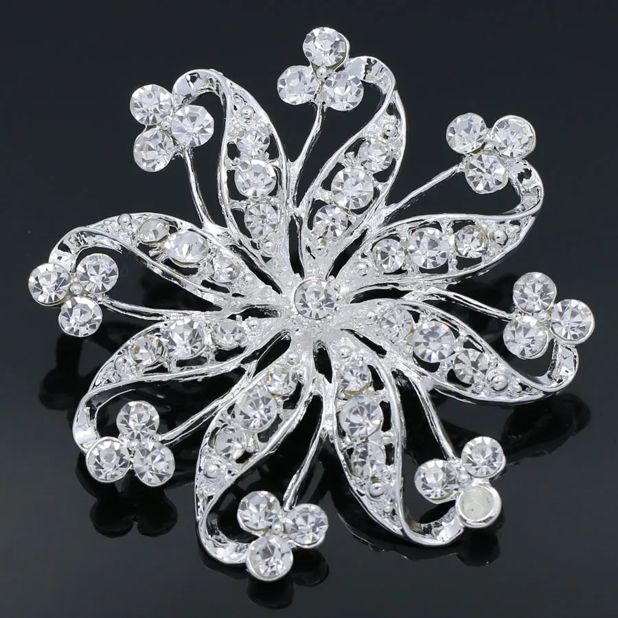Wholesale White Large Round Crystal Rhinestone Brooch for women Cute