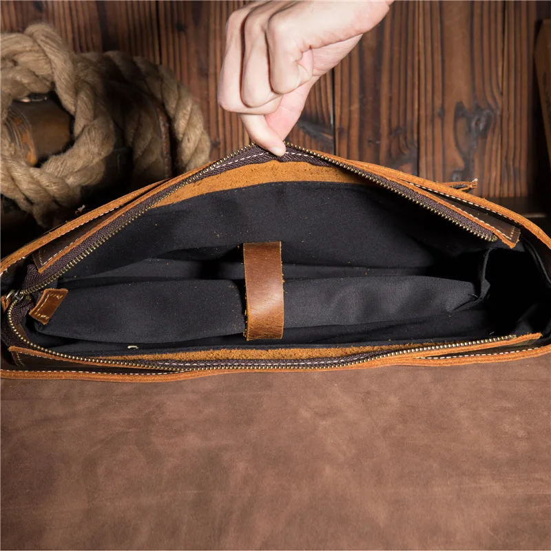 Men Briefcase Bags Vintage Simple Business Man Crossbody Shoulder bags Messenger Laptop Ipad Bags Genuine Leather Crazy Horse