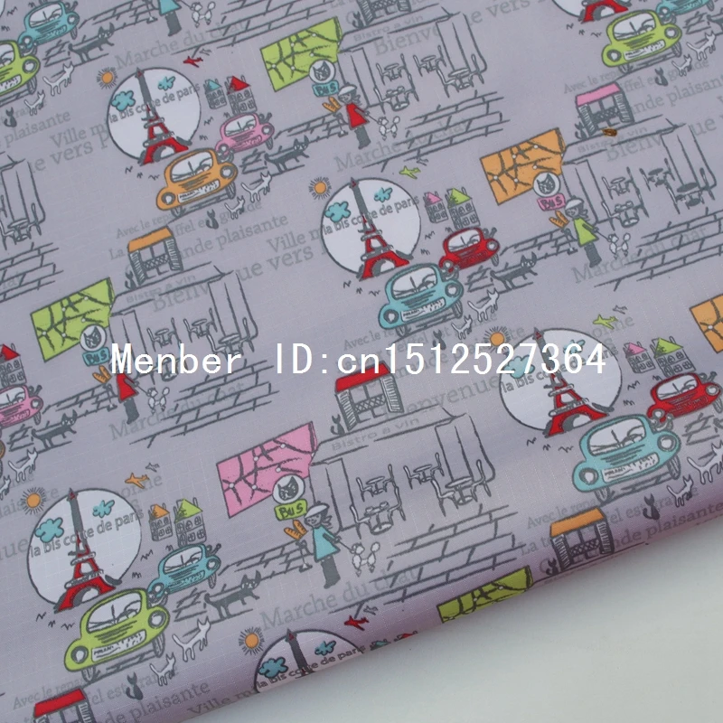 

PVC coated waterproof fabric - Paris, tower, car, animal (grey) (WF007)