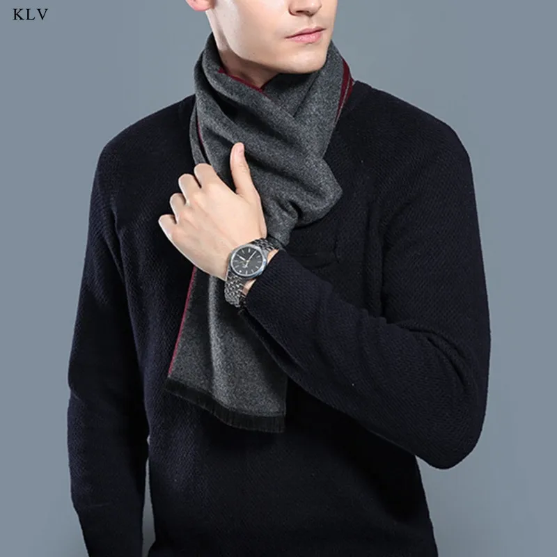 KLV модный мужской зимний Одноцветный шарф с кисточками из пашмины, шерстяная прядильная теплая обертка, 9 цветов, мягкая деловая