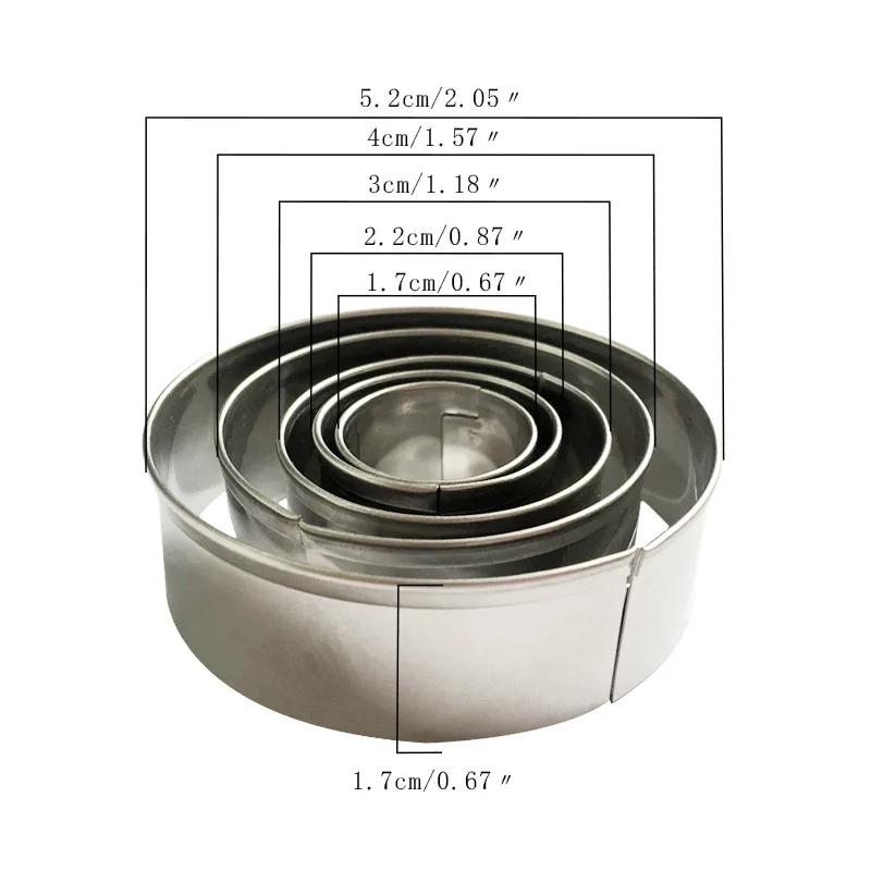 Aomily 5 шт./компл. DIY Мусс Торта Нержавеющая сталь отделочных работ круглое серебристое приспособление для нарезки кольцами резак ручной пуш-ап выпечки Пособия по кулинарии