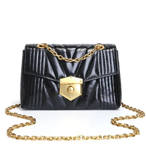 FoxTail& Lily Лето из натуральной кожи, с цепочкой сумка на плечо маленькие сумки через плечо роскошные дизайнерские женские сумки-мессенджеры - Цвет: Black