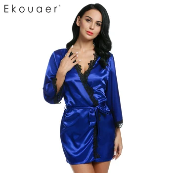 

Ekouaer Lace Women Robe Sexy Luxury Sleepwear Robes Nightgown Kimono Bathrobe Sexy Lingerie Wedding Bride Bridesmaid Dress