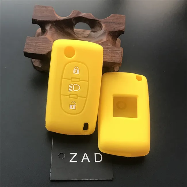 ZAD силиконовый резиновый чехол для автомобильных ключей, защитный чехол для Citroen C2 C3 C4 C5 Picasso Xsara C5 C6 C8, складной ключ с 3 кнопками - Название цвета: Цвет: желтый