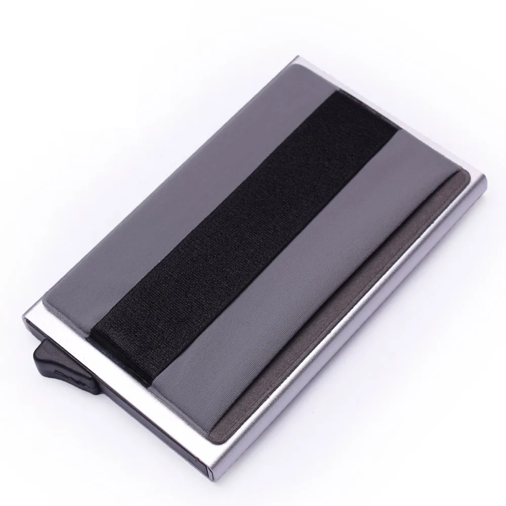 Алюминиевый кошелёк с задним карманом ID карты держатель RFID Блокировка мини тонкий металлический кошелек автоматический всплывающий кредитный Кошелек для монет, карт - Цвет: Grey-b