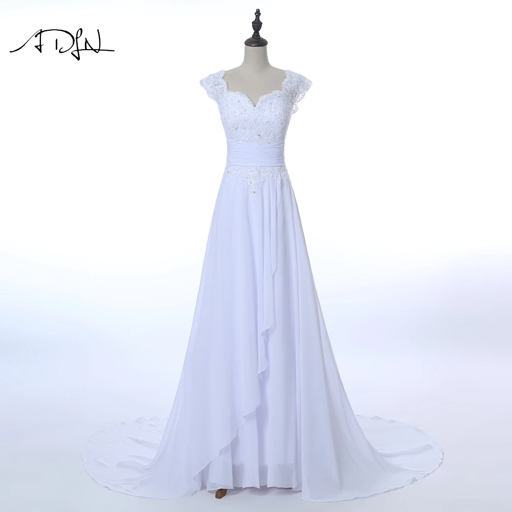 ADLN элегантное шифоновое свадебное платье с аппликацией белого/цвета слоновой кости на шнуровке сзади Vestidos de Novia корт Свадебное платье с длинным подолом