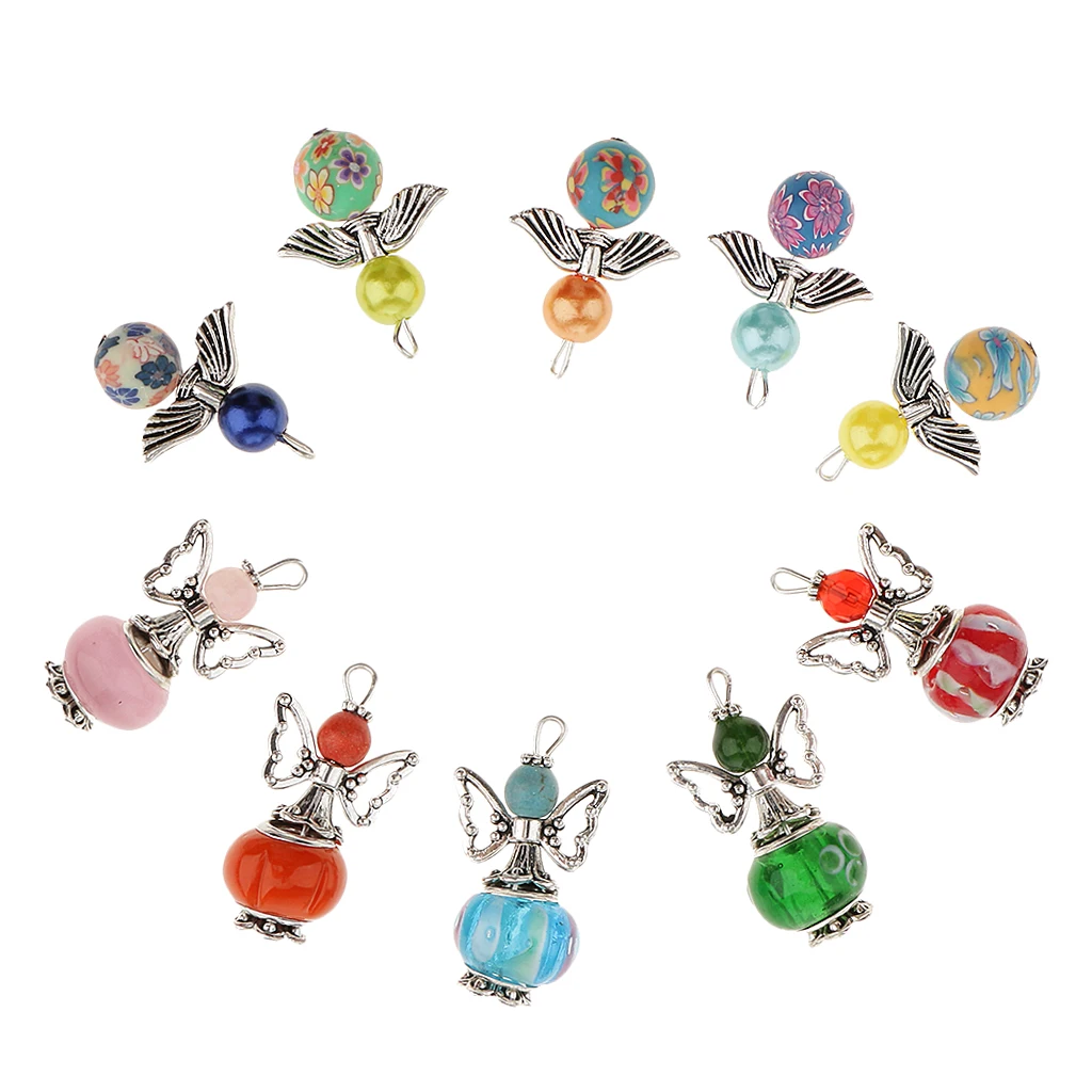 10pcs Handcrafted Charms Beads With Wire Bead Caps Antique Wings Charms