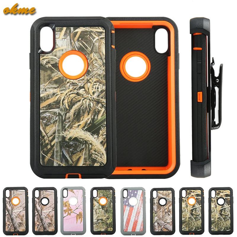 

Heavy Duty Protection Phone Case For iPhone X XS Max XR 6 6s 7 8 Plus Defender Camo Armor Case Cover With Clip Belt Holster