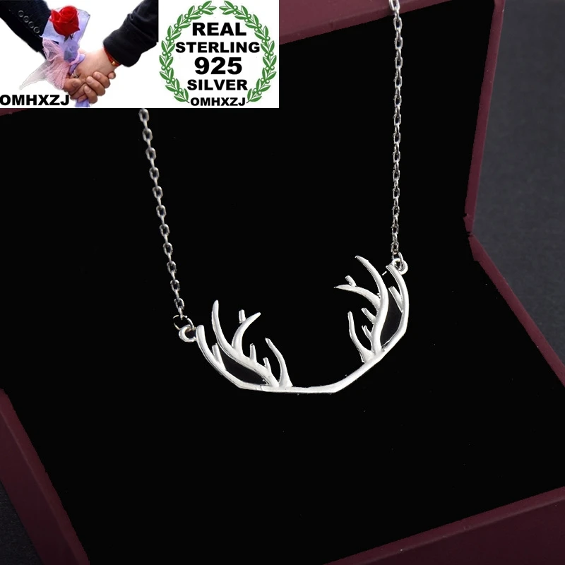 

OMHXZJ Wholesale European Fashion Woman Party Birthday Wedding Gift Christman Antler S925 Sterling Silver Pendant Necklace NA268